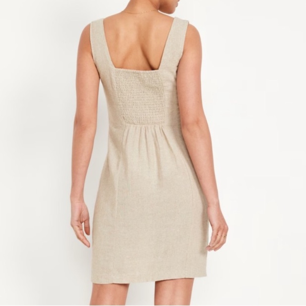 Old Navy Sleeveless Linen Blend Mini Dress Women’s XL Neutral Tan Square Neck - Picture 9 of 13